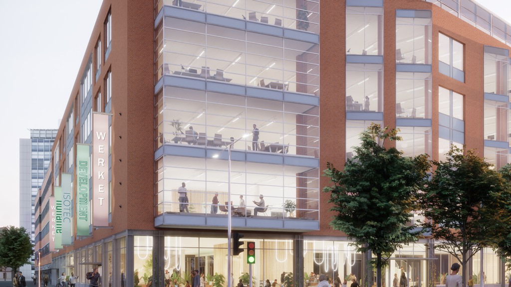 Utsikt över Stora Varvsgatan och lummig innergård